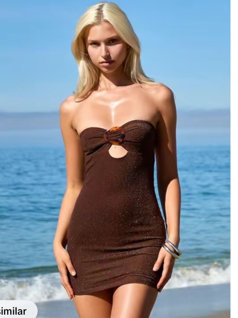 NWT Pacsun Strapless Brown Mini Dress with Front Ring Detail